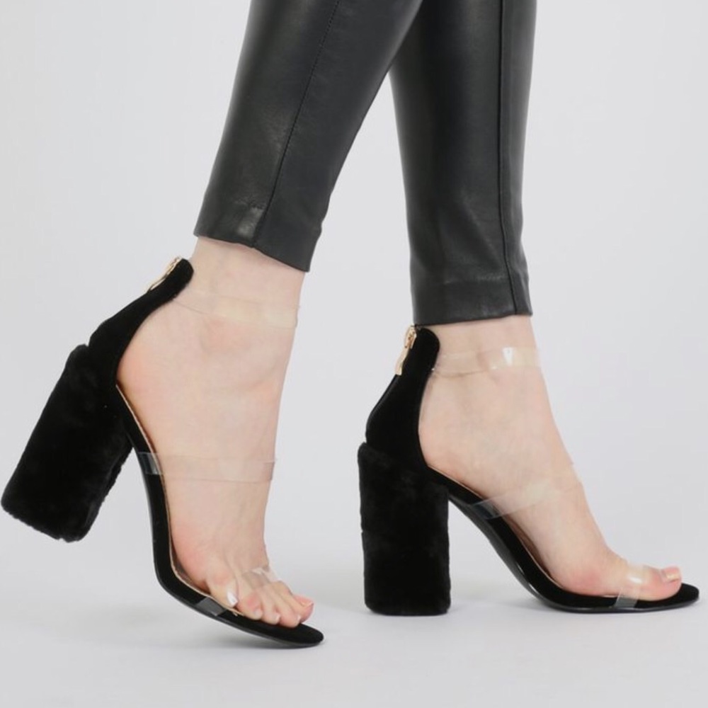 Perspex Fur Strappy Heels